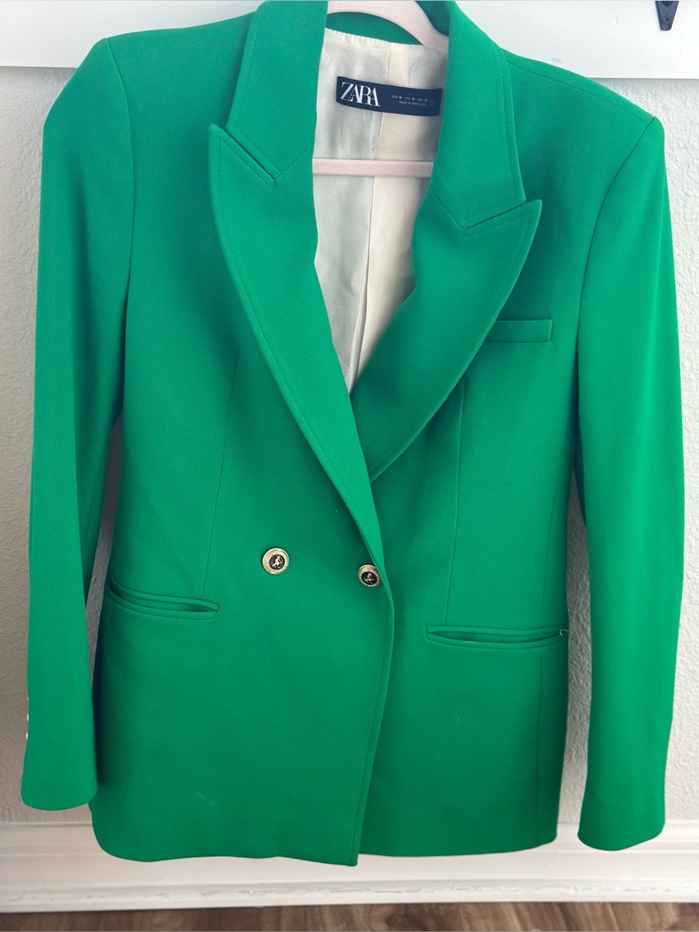 Zara Emerald Green Tailored Double-Breasted Blazer Size M Made in Portugal
